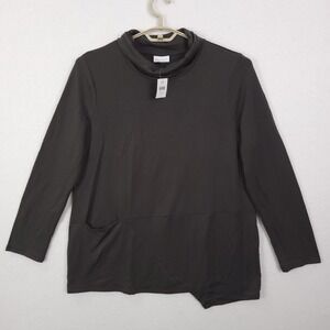 J. Jill Pure Jill Funnel Neck Top Womens L Cypress Green Asymmetric Luxe NEW